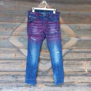 Avenue George V Paris Jeans Men's Denim Blue Skinny Jeans Red Rhinestone Size 32